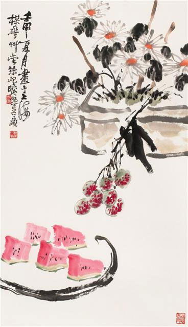 盆菊瓜果图